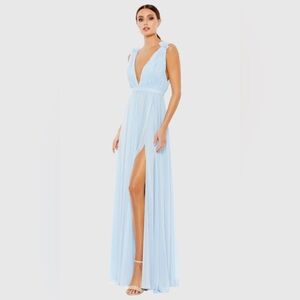Mac Duggal Light Blue Plunge Maxi Dress